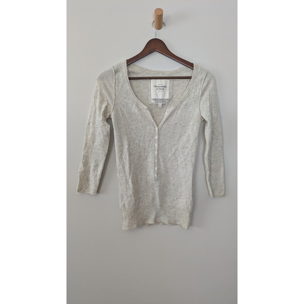Y2K Abercrombie & Fitch Womens Henley Sweater M Cashmere Wool Preppy Fitted Soft